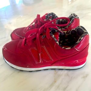 Girls New Balance Sneakers Size 1 Red/Leopard Trim